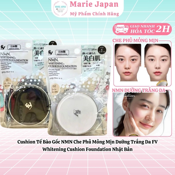 Cushion Tế Bào Gốc NMN Che Phủ Mỏng Mịn Dưỡng Trắng Da FV Whitening Cushion Foundation Nhật Bản