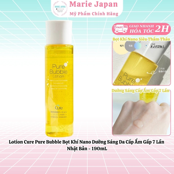 Lotion Cure Pure Bubble Bọt Khí Nano Dưỡng Sáng Da Cấp Ẩm Gấp 7 Lần Nhật Bản 190mL