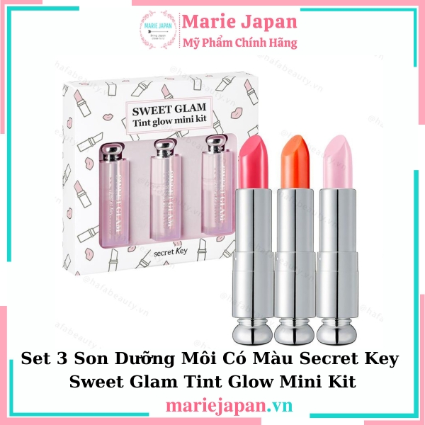 Set 3 Son Dưỡng Môi Có Màu Secret Key Sweet Glam Tint Glow Mini Kit