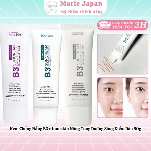 Kem Chống Nắng B3+ Innoskin Suncream SPF50+ PA++++ Dưỡng Sáng Mờ Thâm Kiềm Dầu Hàn Quốc 50g