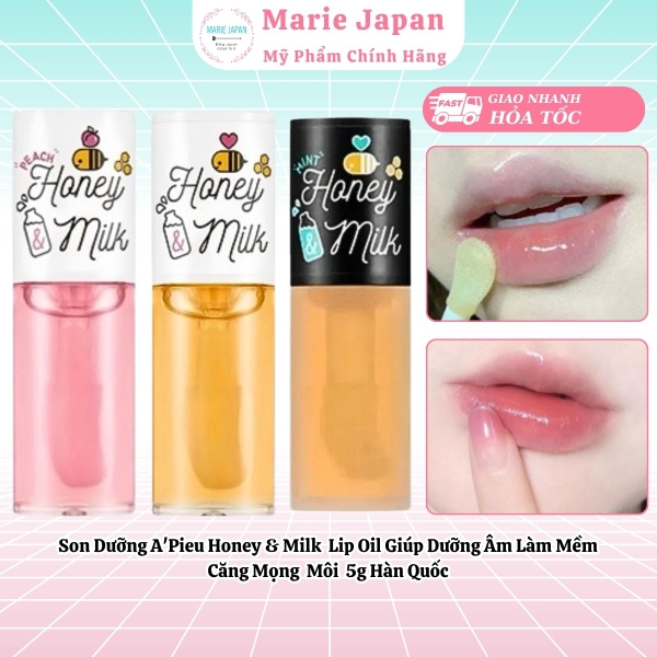 Son Dưỡng A'Pieu Honey & Milk Lip Oil Dạng Dầu Giúp Môi Mềm Mịn Căng Mọng Hàn Quốc 5g