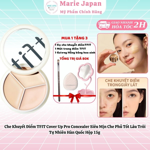 [MUA 1 TẶNG 3] Che Khuyết Điểm TFIT Cover Up Pro Concealer Siêu Mịn Che Phủ Tốt Lâu Trôi Tự Nhiên Hàn Quốc Hộp 15g-CHÍNH HÃNG TFIT VN