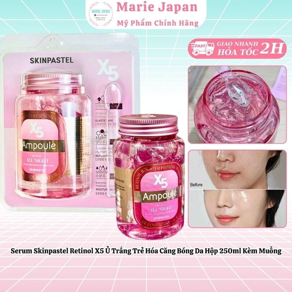 Serum Skinpastel Retinol X5 Ủ Trắng Trẻ Hóa Căng Bóng Da Hộp 250ml Kèm Muỗng