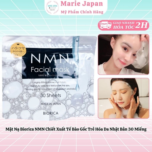 Mặt Nạ Biorica NMN Chiết Xuất Tế Bào Gốc Trẻ Hóa Da Nhật Bản 30 Miếng