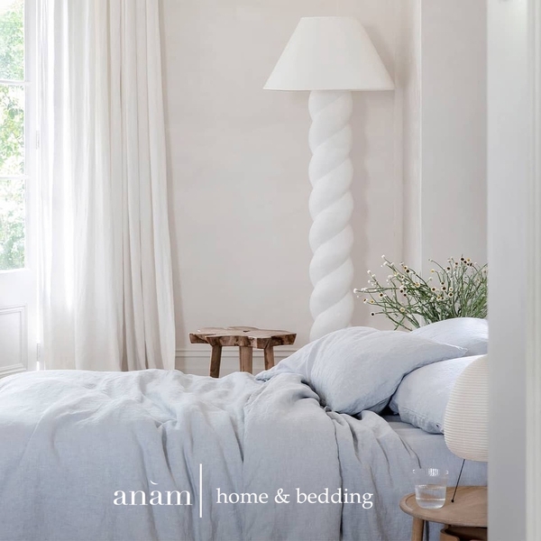 Set ga giường cao cấp linen premium100%  màu xanh nhạt - anam home and bedding