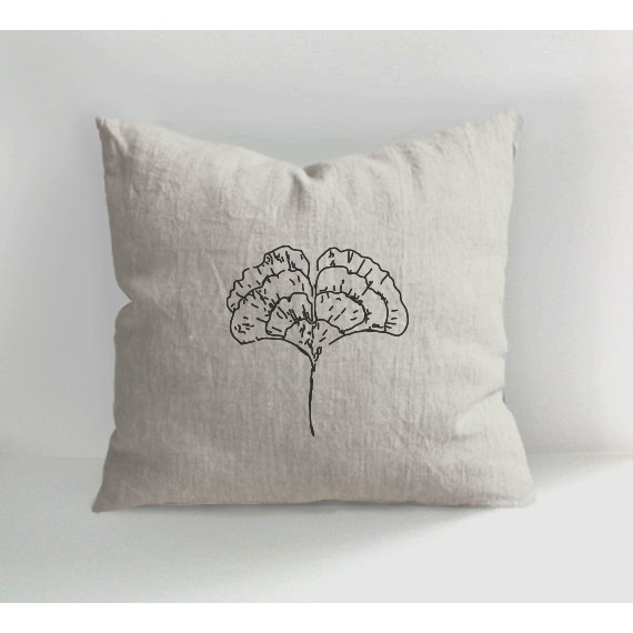 Gối tựa handmade linen - lá cây - trang trí phòng khách, nhà cửa, quán cà phê - phong cách tối giản, Hàn Quốc, Scandina