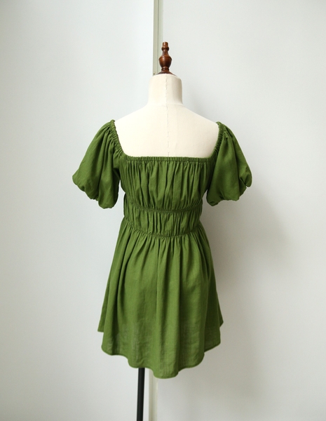 Đầm nhún tầng tay bí linen gân