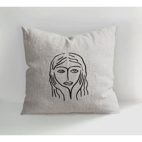 Gối tựa handmade linen - cô gái - trang trí phòng khách, nhà cửa, quán cà phê - phong cách tối giản, Hàn Quốc, Scandina
