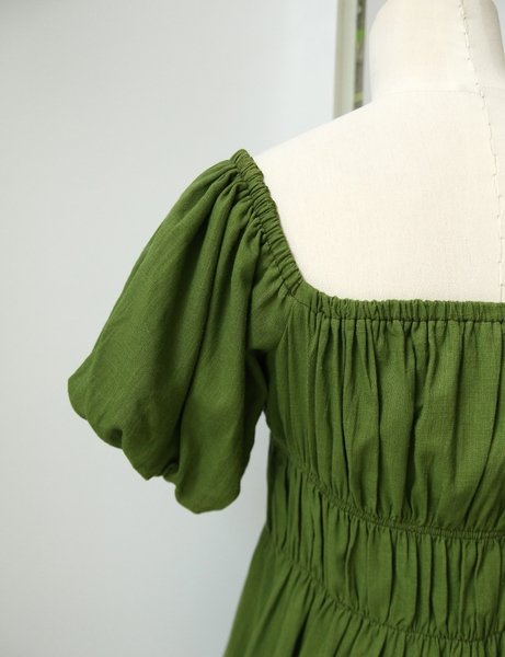 Đầm nhún tầng tay bí linen gân