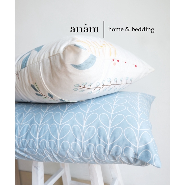 Vỏ gối nằm Cotton cao cấp ANAM 50x70 cm, 40x60 cm họa tiết cành lá đẹp, mềm mịn, thân thiện với da người dùng