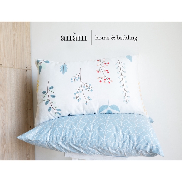 Vỏ gối nằm Cotton cao cấp ANAM 50x70 cm, 40x60 cm họa tiết cành lá đẹp, mềm mịn, thân thiện với da người dùng