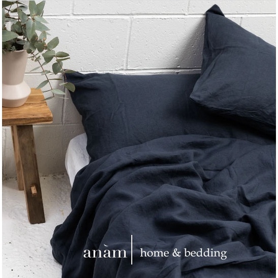 Set ga giường cao cấp linen cao cấp premium100%  màu xanh đen