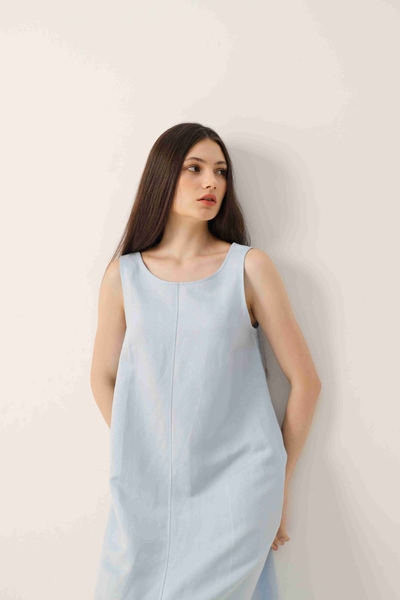 Đầm sát nách dáng xòe cột nơ vai  linen tưng premium cao cấp - ANAM