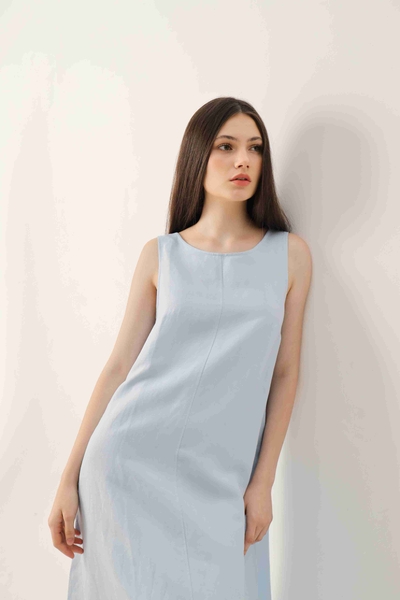 Đầm sát nách dáng xòe cột nơ vai  linen tưng premium cao cấp - ANAM