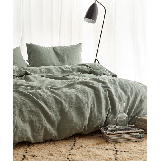 Set ga giường và vỏ gối cao cấp linen premium100%  màu xanh olive cực đẹp