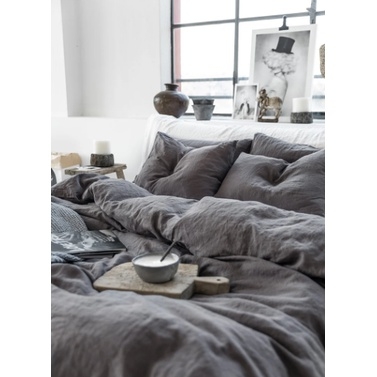 Set ga giường cao cấp linen cao cấp premium100% màu xám một chút mang lại cảm giác vintage
