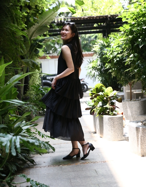 Đầm violet nhiều tầng