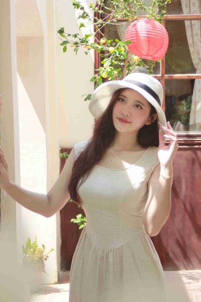 Đầm Cinderella chiết eo linen gân