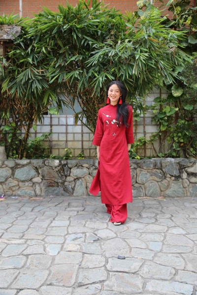 Áo dài Cát Tường vẽ tay Anam