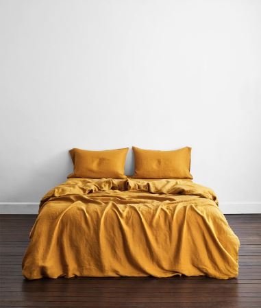 Set ga giường cao cấp linen premium100%  màu vàng nghệ cực đẹp