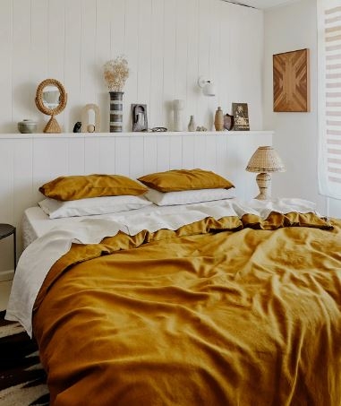 Set ga giường cao cấp linen premium100%  màu vàng nghệ cực đẹp