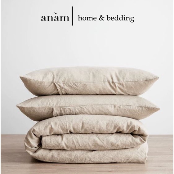 Set ga giường và vỏ gối cao cấp linen premium100%  màu kem cực đẹp.