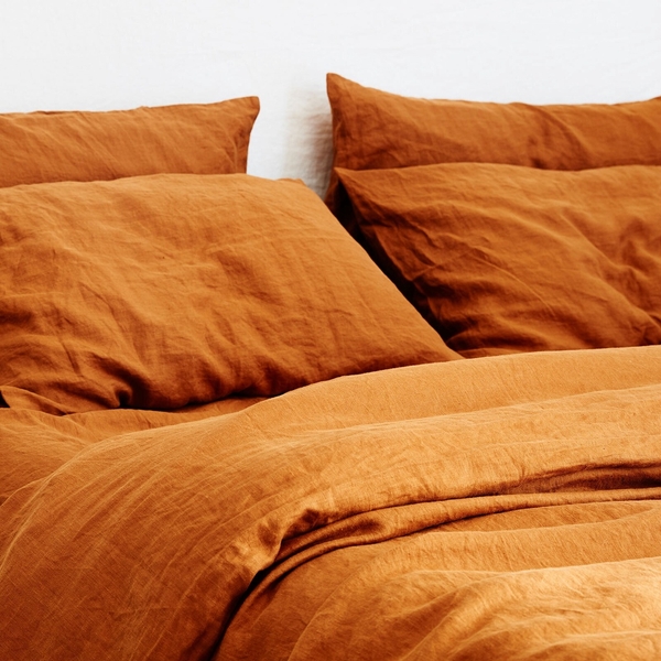 Set ga giường và vỏ gối cao cấp linen premium100%  màu cam cháy 