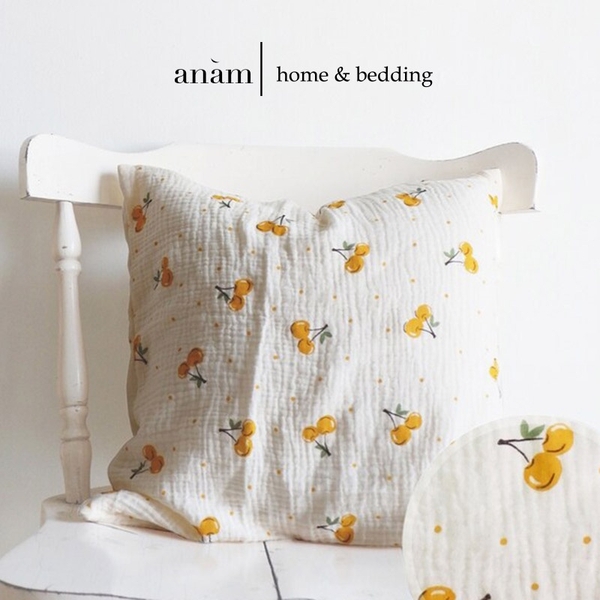 Gối tựa quả cherry handmade vải Muslin - trang trí phòng khách, nhà cửa, quán cà phê - phong cách tối giản, Hàn Quốc