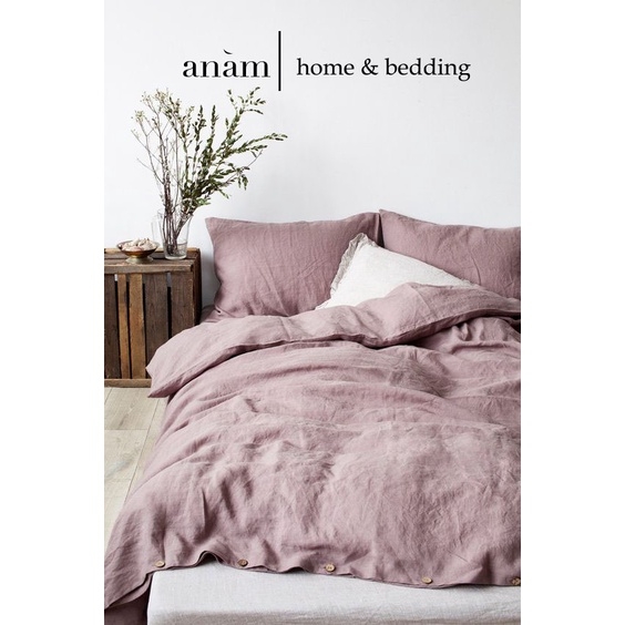 Set ga giường cao cấp linen premium100%  màu tím ấm áp (sản phẩm không có đường nối vải)