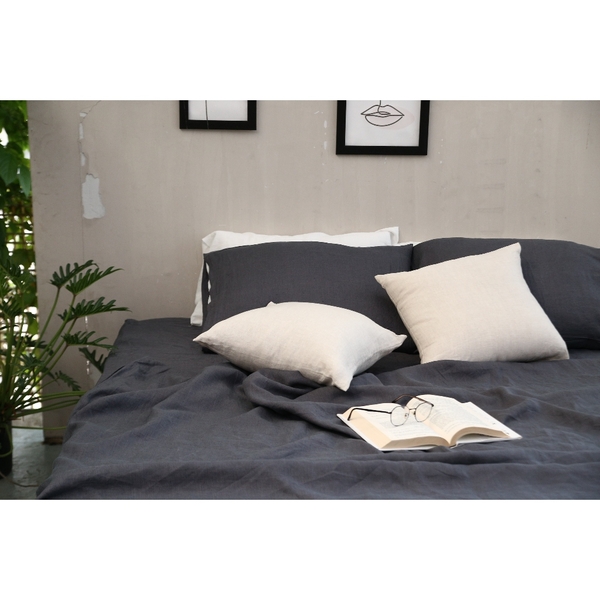 Set ga giường cao cấp linen cao cấp premium100% màu xám một chút mang lại cảm giác vintage ( không nối vải)