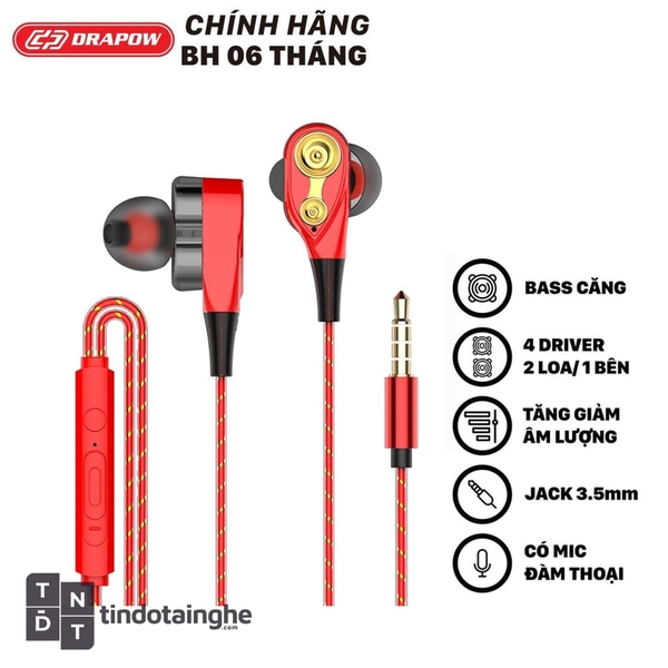 Tai nghe Gaming có dây Drapow M20 jack 3.5mm - 4 Driver, Có mic, Chỉnh volume
