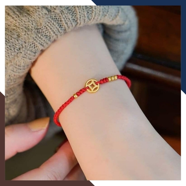 Vòng tay chỉ đỏ kim tiền vàng 24k 9999 mã AC690