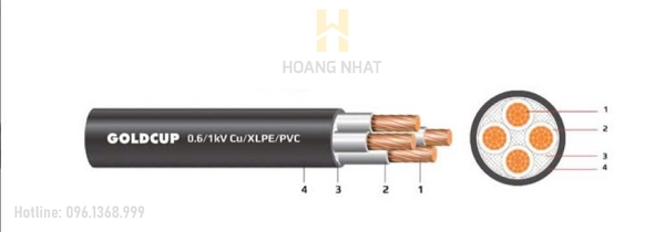 Cáp đồng 4 lõi bọc cách điện Cu/XLPE/PVC 4x185 (0.6/1kV) Goldcup