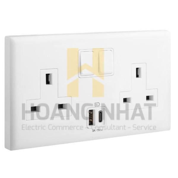 Ổ cắm đôi ba chấu chuẩn Anh có USB Eloe 618044