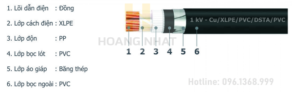 Cáp điện ngầm 2 lõi ruột đồng cách điện XLPE giáp băng thép CXV/DSTA-2x35 (0.6/1kV) Goldcup