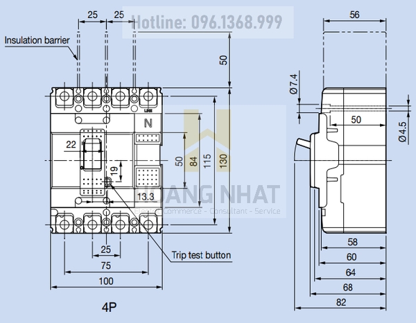 Aptomat MCCB ABS54c 4P 20A 22kA LS