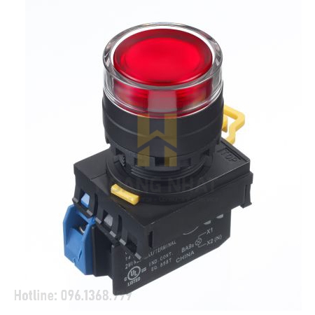 Nút nhấn có đèn loại phẳng YW1L-MF2E10Q4 (R,Y,G) size 22mm 1NO nhấn nhả 24V Idec
