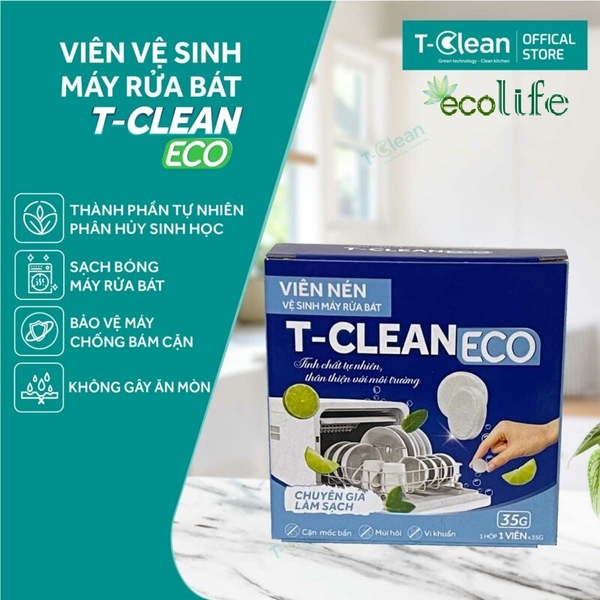 Viên Vệ Sinh Máy Rửa Bát (Hộp 1 viên), T-Clean Eco – Bảo Vệ Máy, Bát Đĩa Sạch Bóng
