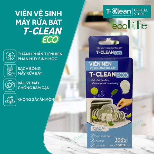 Viên vệ sinh Máy Rửa Bát (Hộp 3 viên), T-Clean Eco – Bảo Vệ Máy, Bát Đĩa Sạch Bóng