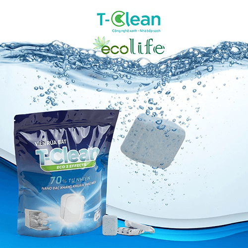 TCL-ECO3. 60 Viên bột rửa bát (1 túi), 70% tự nhiên, nano bạc kháng khuẩn, khử mùi T-Clean Eco 3 Effects (túi 60 viên),  sử dụng công nghệ nano, công nghệ enzyme sinh học - Viên Rửa Bát T-Clean Eco 3 Effects (Túi 60 viên mini)  Hiệu Quả Vượt Trội, AN TOÀN TUYỆT ĐỐI cho sức khoẻ người sử dụng.