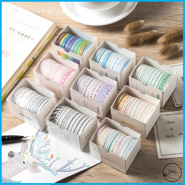 Washi Tape Set Rất đẹp Series 10 Cuộn 1 hộp 9 lựa chọn màu sắc