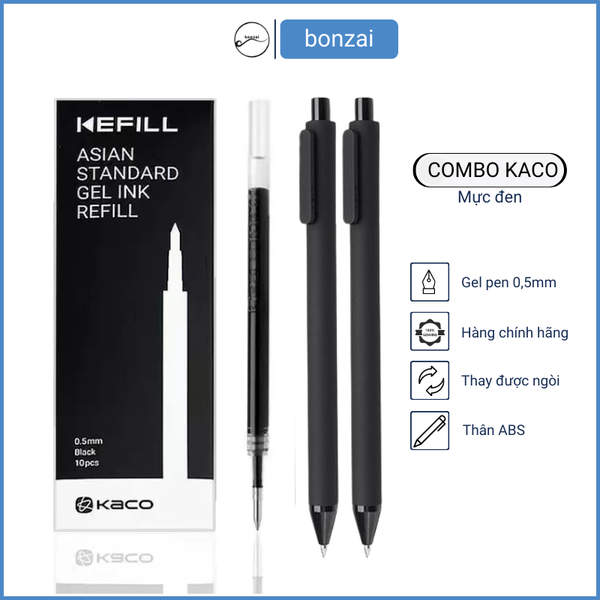 Combo 10 Ngòi Kaco Đen + 1 Bút Gel Kaco Pure Đen