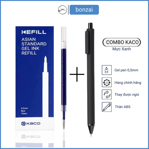 Combo 10 Ngòi Kaco Xanh+ 1 Bút Gel Kaco Pure Đen