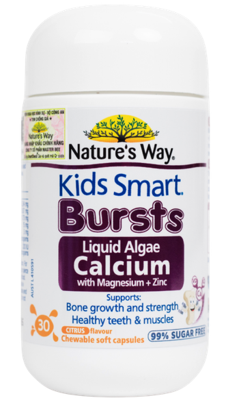 Viên Nhai Canxi Cho Bé Nature’s Way Bursts Calcium With Magnesium + Zinc 30 viên