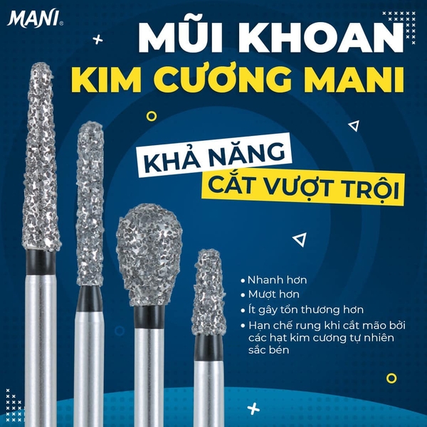 Mũi khoan nha khoa Mani đen kim cương