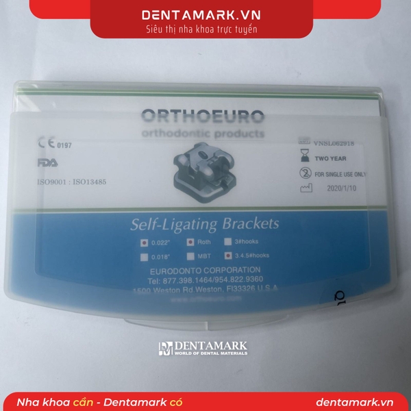 Mắc cài kim loại tự khóa OrthoEuro xanh dương (tự buộc)