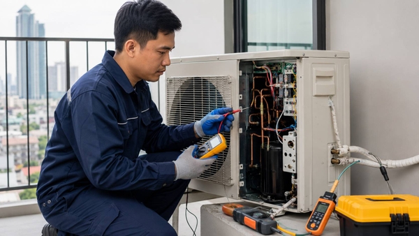 Kỹ thuật viên chẩn đoán nguyên nhân điều hòa Daikin báo lỗi F3