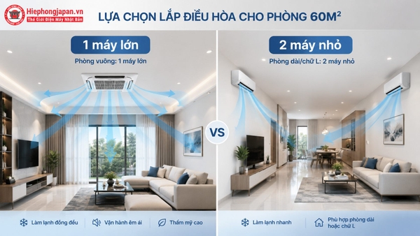 Minh họa cách chia 2 máy điều hòa cho phòng 100m2 để làm mát đều