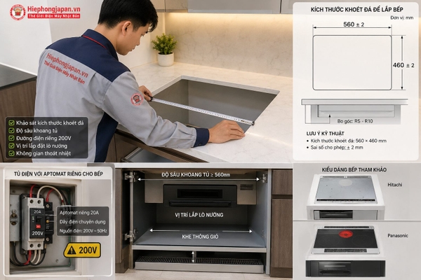Kiểm tra kích thước và đường điện khi lắp bếp từ nội địa Nhật