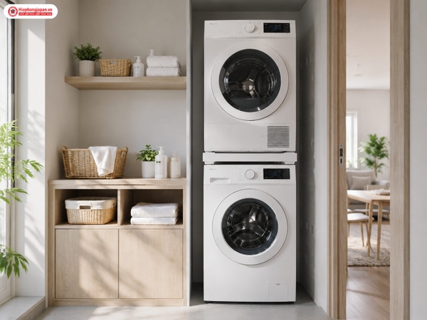 Máy giặt và máy sấy riêng xếp chồng an toàn trong căn hộ nhỏ